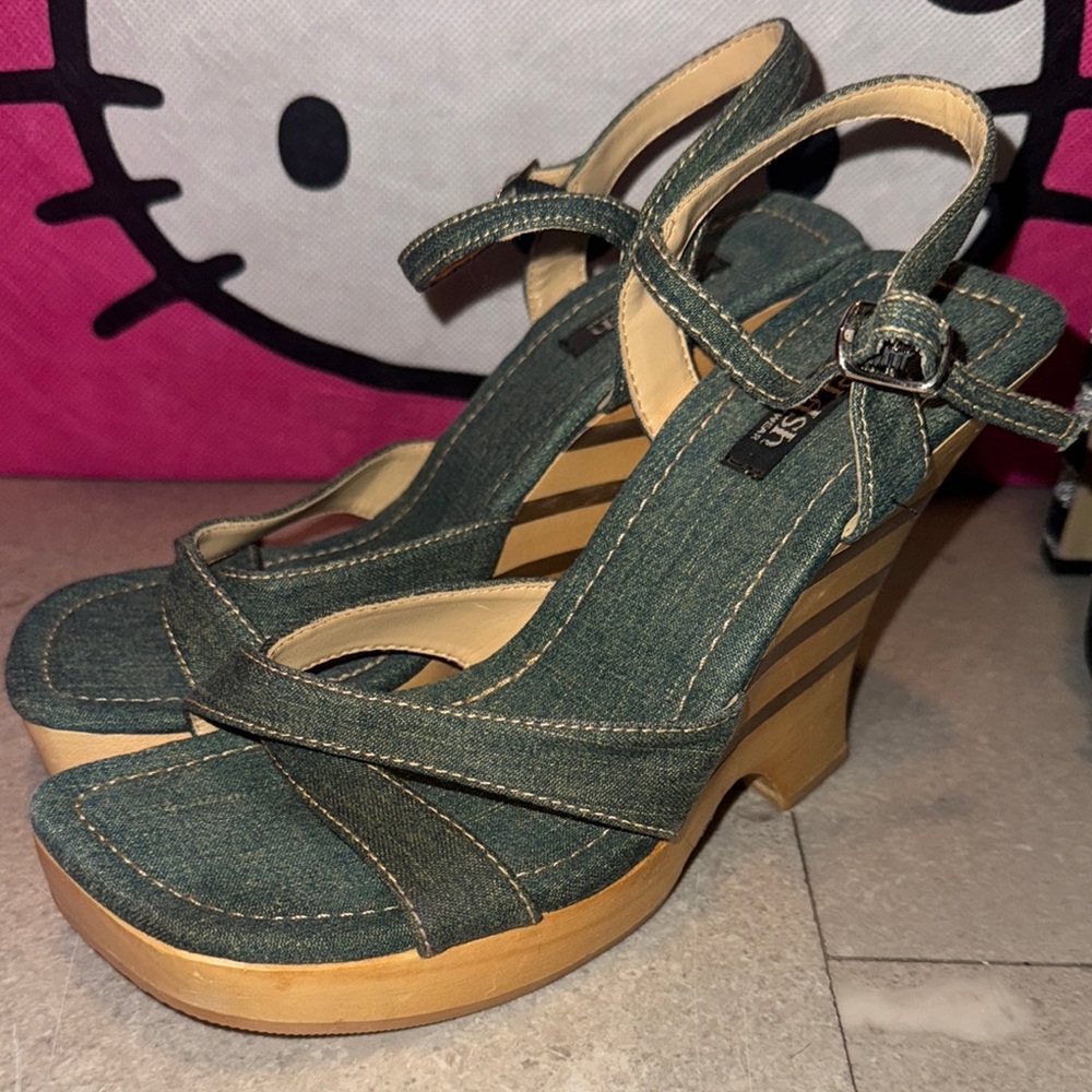Denim Wedge Sandals